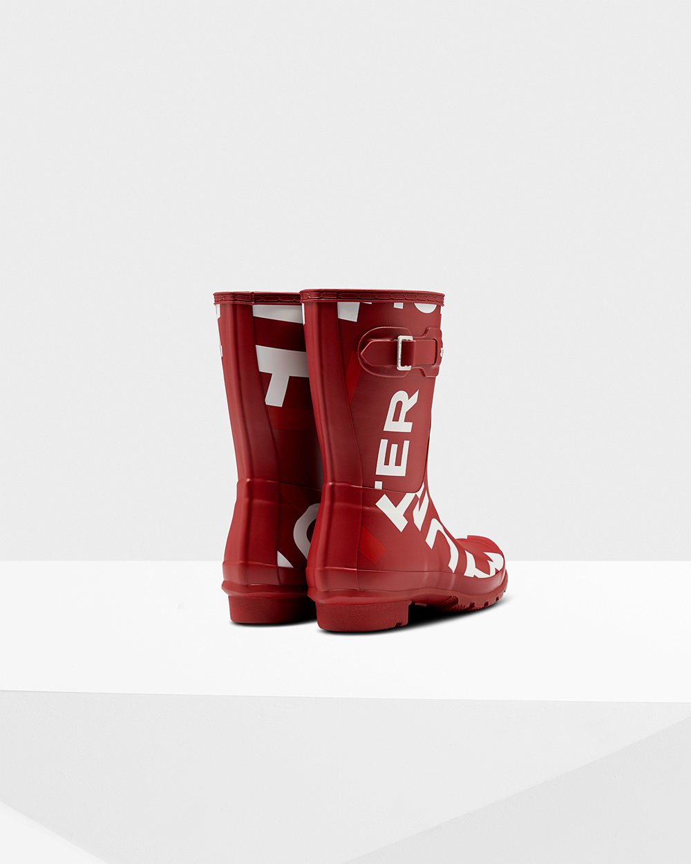 Women Hunter Original Exploded Logo | Short Rain Boots Grey Red | NZ-17894-WUJL